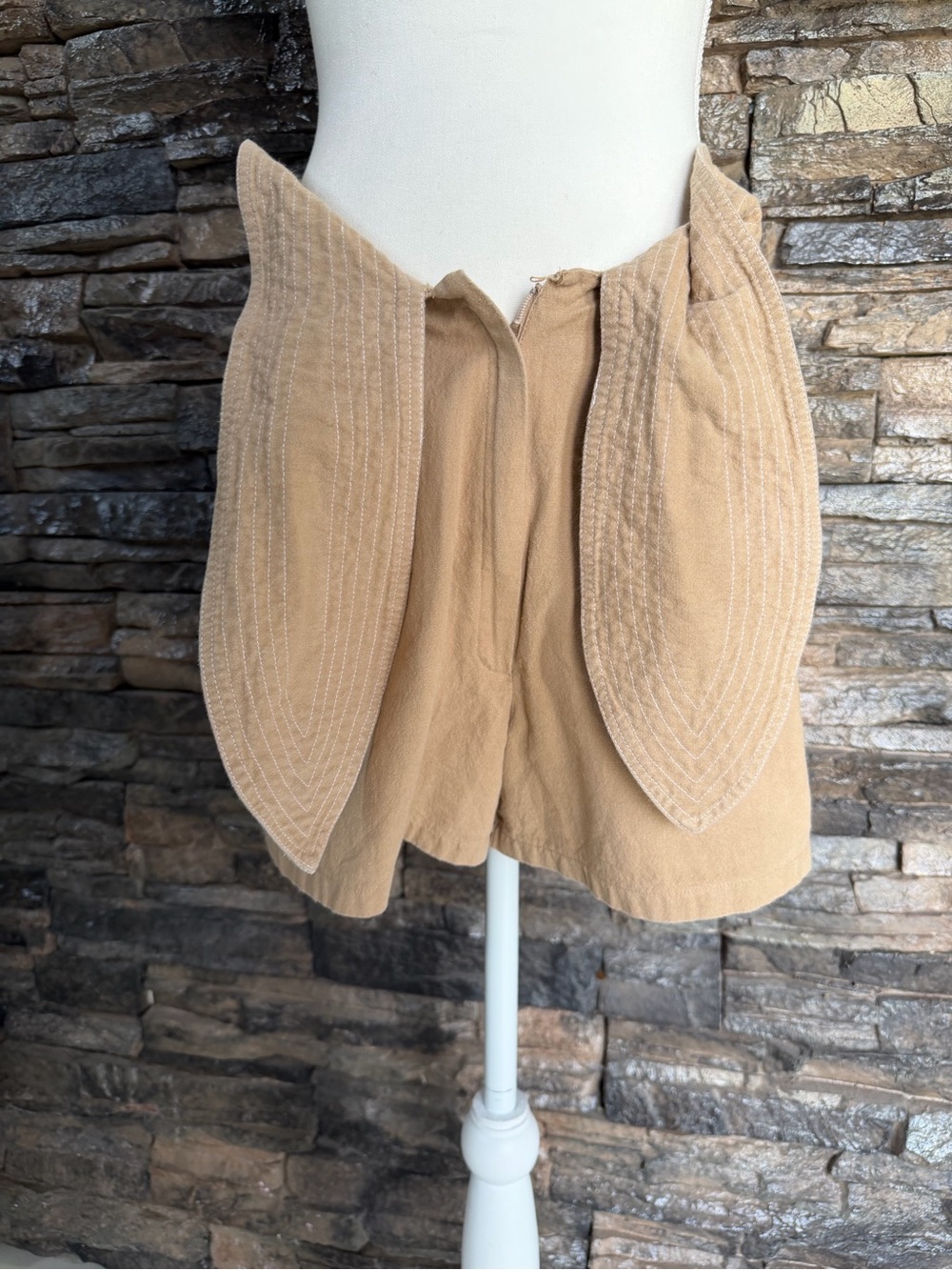 High-Waist Tie-Belt Women’s Shorts in Tan - Picture 4 of 10